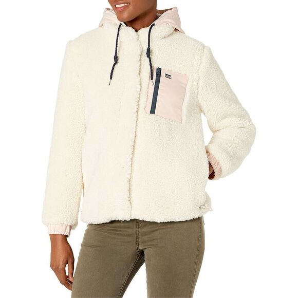 Levi's High Pile Fleece Hooded Zip Jacket Cream Pink XL - Picture 1 of 14
